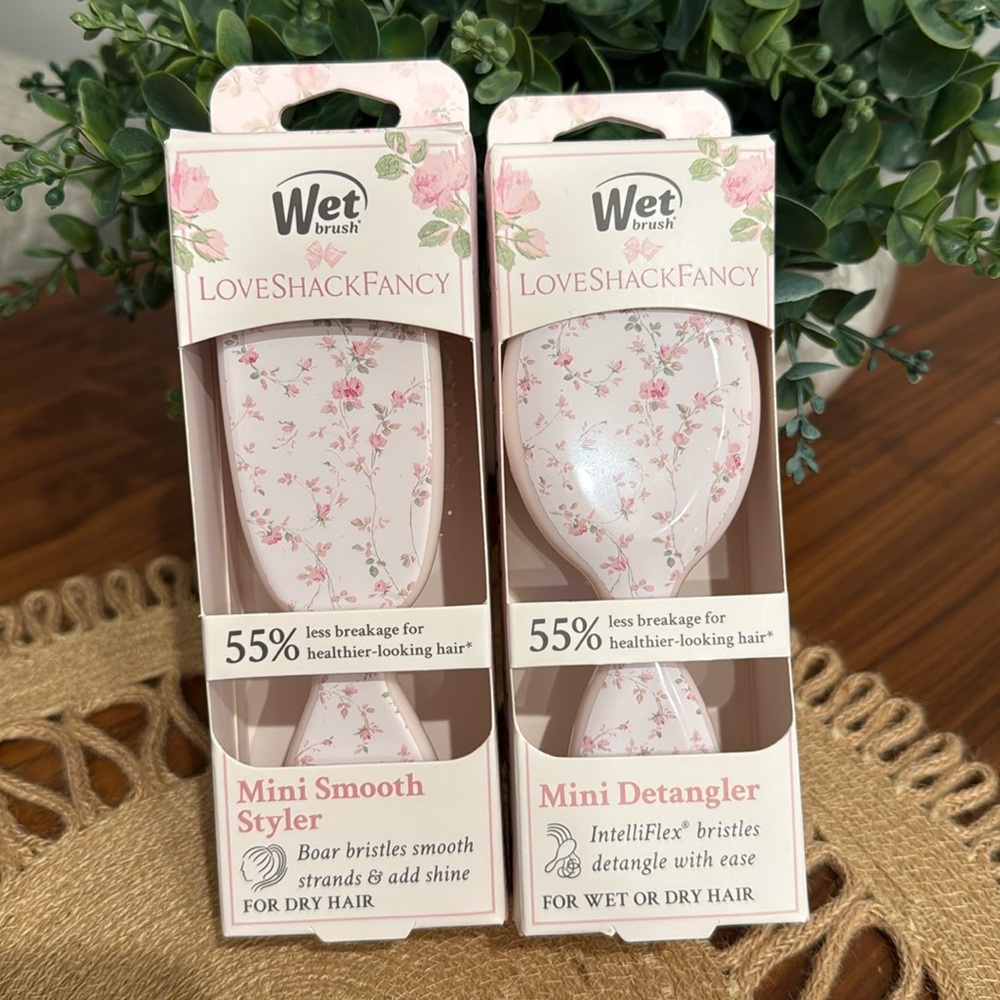 🎀 2 Mini Love Shack Fancy Wet Brush Bundle Pink Ivy NWT